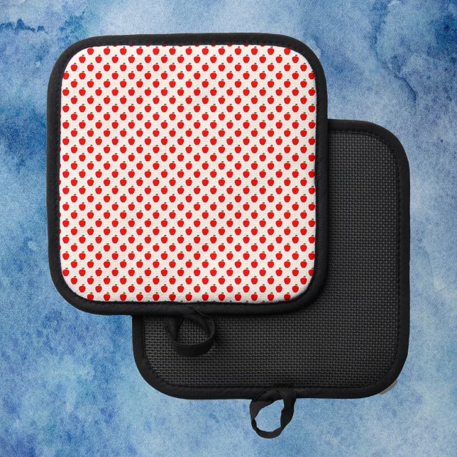 Apple Red Fruit Pattern Topflappen (A cute pot holder with a pattern of red apples with green leaves.)