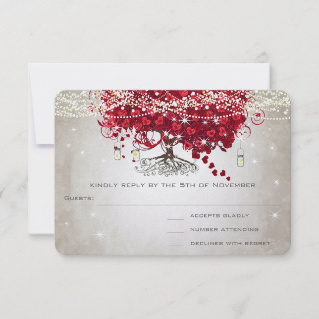 Apple Red Heart Leaf Wedding RSVP (Vorderseite)
