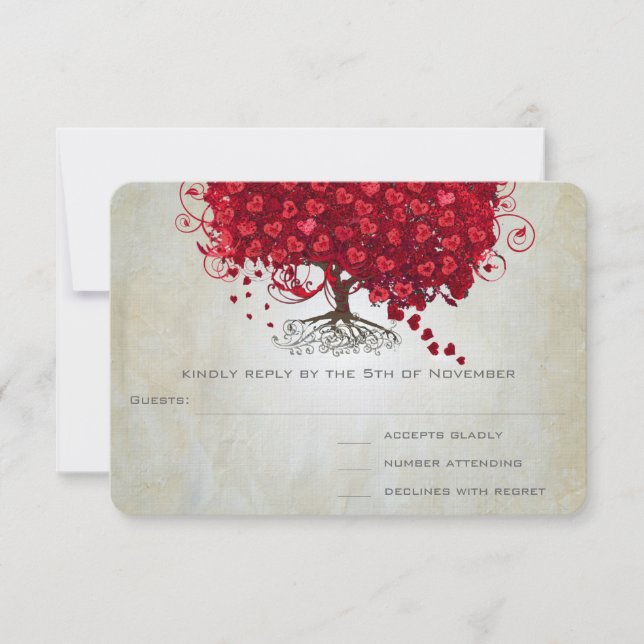 Apple Red Heart Leaf Wedding RSVP (Vorderseite)