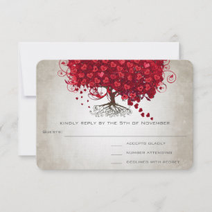 Apple Red Heart Leaf Wedding RSVP Karte