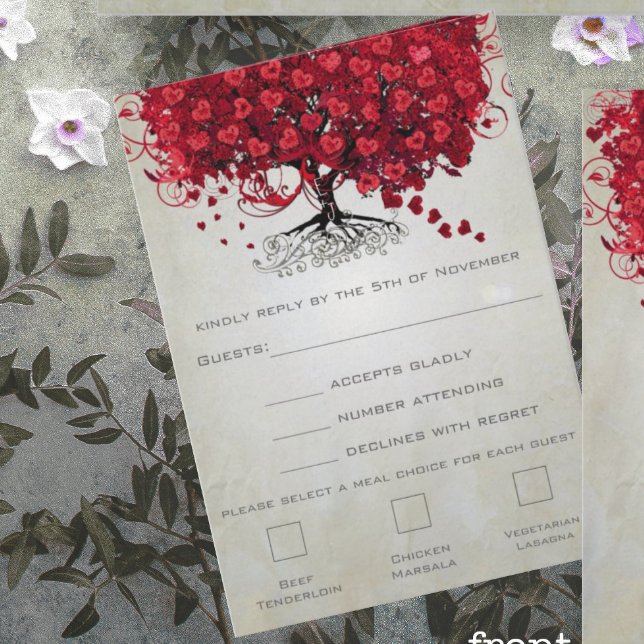 Apple Red Heart Leaf Wedding RSVP Karte (Von Creator hochgeladen)