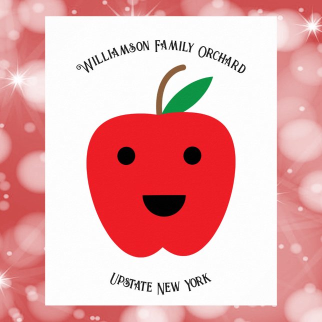 Apple Red Kawaii Orchard Personalize Poster (A poster with a red kawaii apple and text you can personalize)
