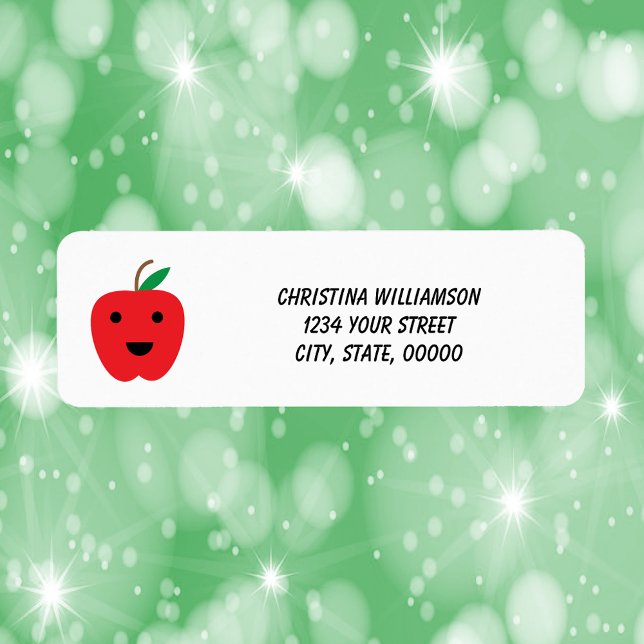 Apple Red Kawaii Personalize Rücksendeadresse (A return address label with a cute kawaii apple and text you can personalize!)