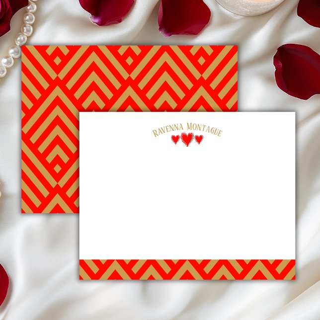 Apple Red Modern Hearts Striped Fans Note Card Mitteilungskarte (Von Creator hochgeladen)