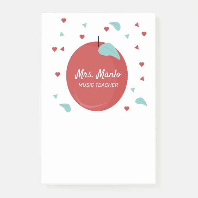 Apple Red Teacher Script Name Post-it Klebezettel (Vorderseite)