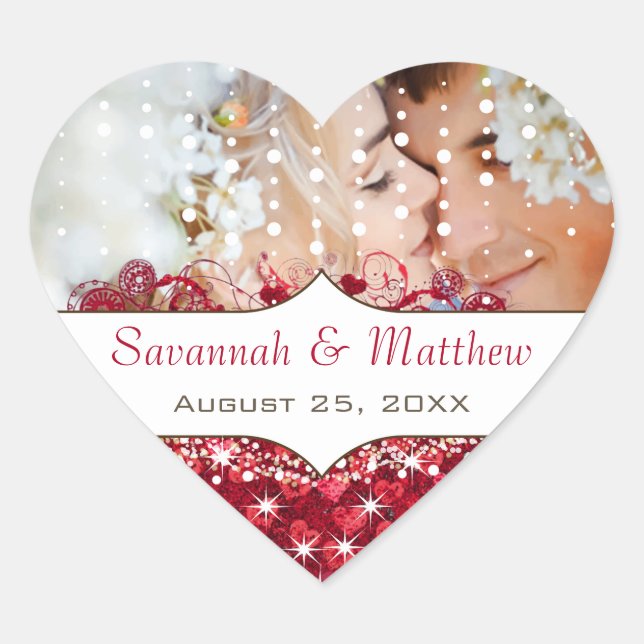 Apple Red Your Foto Romantic Heart Leaf Herz-Aufkleber (Vorderseite)