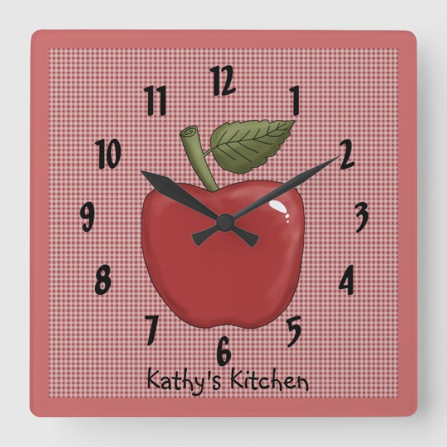 Apple (rot) quadratische wanduhr (Vorderseite)