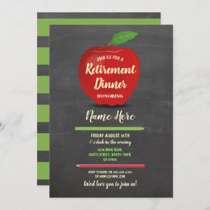 Apple-Ruhestands-Party-rote Lehrer-Kreide rustikal Einladung