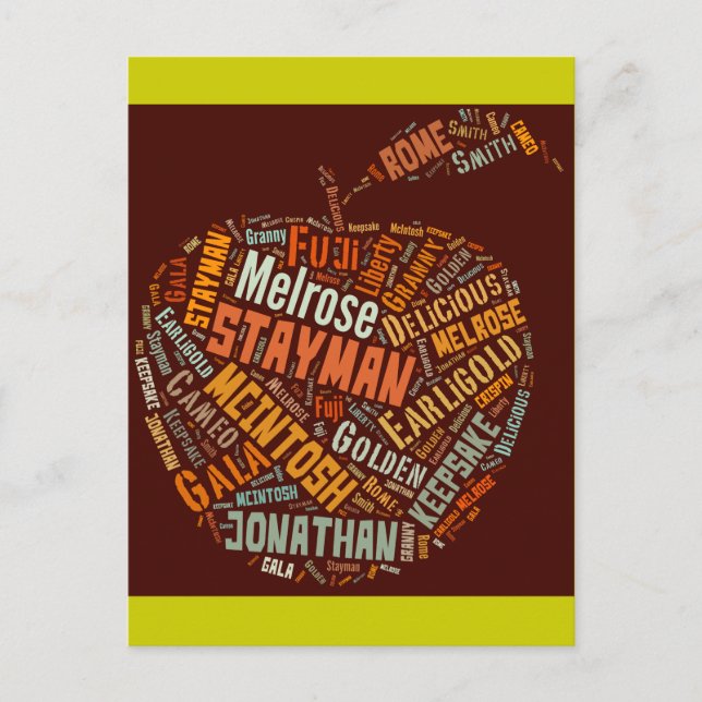 Apple Sorten Word Art Postkarte (Vorderseite)