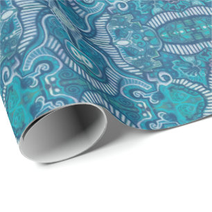 Apple Stripe Bohemisch Arabesque Muster Blau Aquam Geschenkpapier