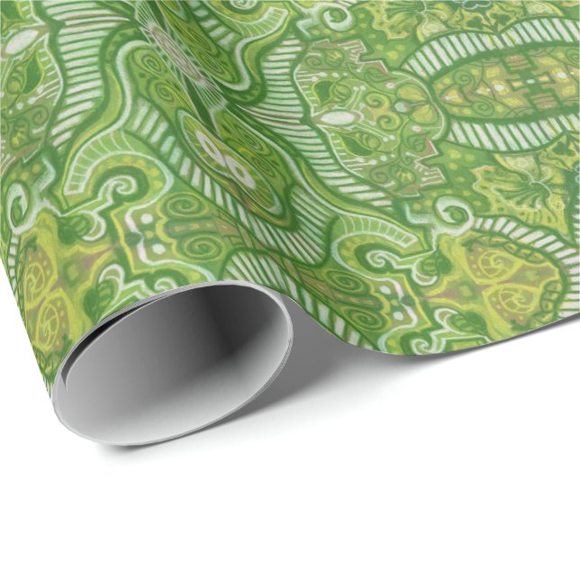 Apple Stripe Bohemisch Arabesque Muster Chartreuse Geschenkpapier (Rolleneckpunkt)