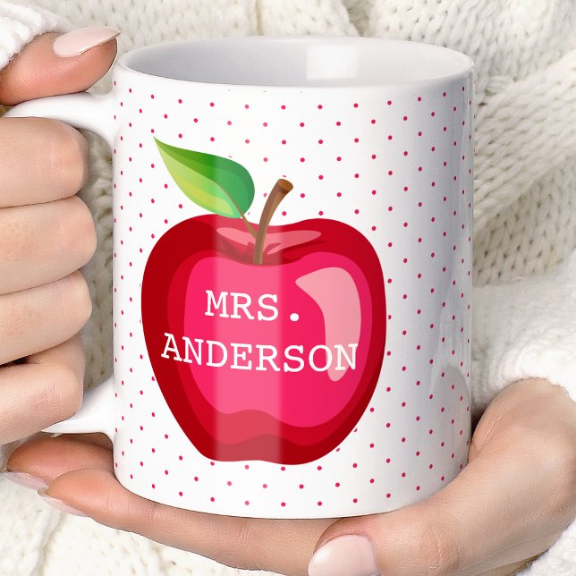 Apple Teacher Gift Personalisierte Polka Dots Kaffeetasse (Von Creator hochgeladen)