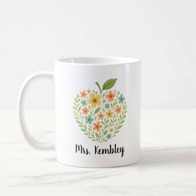 Apple Teacher Tasse Personalisierte Florale Apple  (Links)