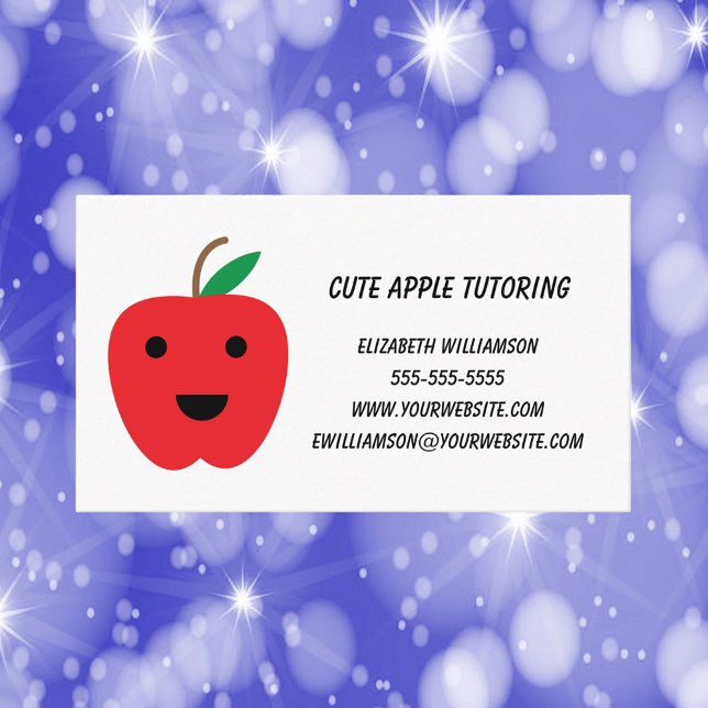 Apple Teacher Tutor Niedlich Red Personalize Visitenkarte (An education theme business card that has a cute red apple and text you can personalize!)