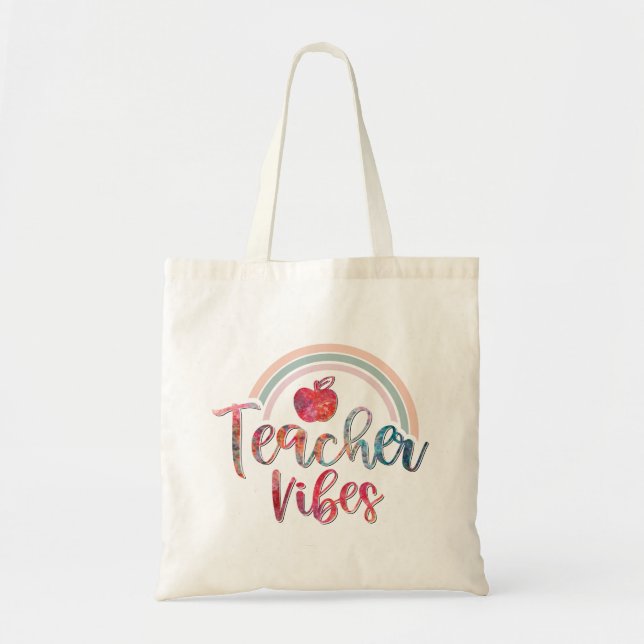 Apple Teacher Vibes farbenfrohe Tote Tasche (Vorne)
