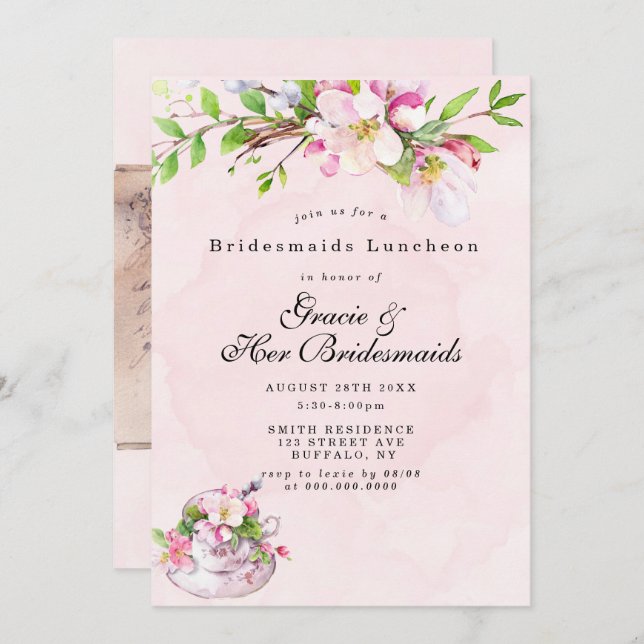 Apple Tree blüht Bridesmaids Luncheon Invites (Vorne/Hinten)