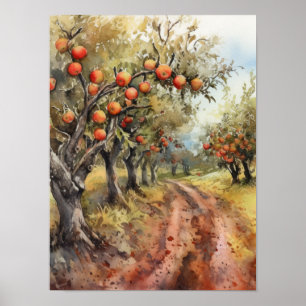 Apple Tree Grove während der Erntezeit Poster