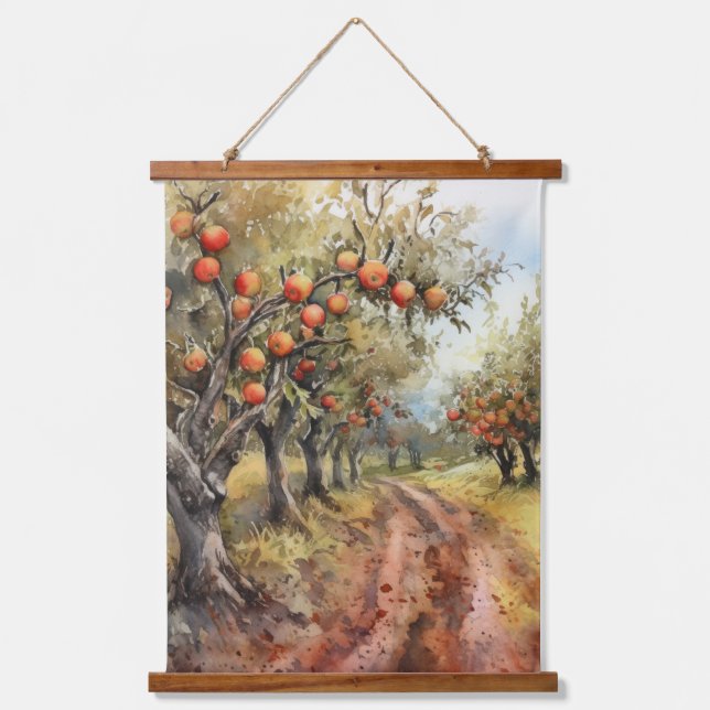 Apple Tree Grove während der Erntezeit Wandteppich Mit Holzrahmen (Vorderseite)