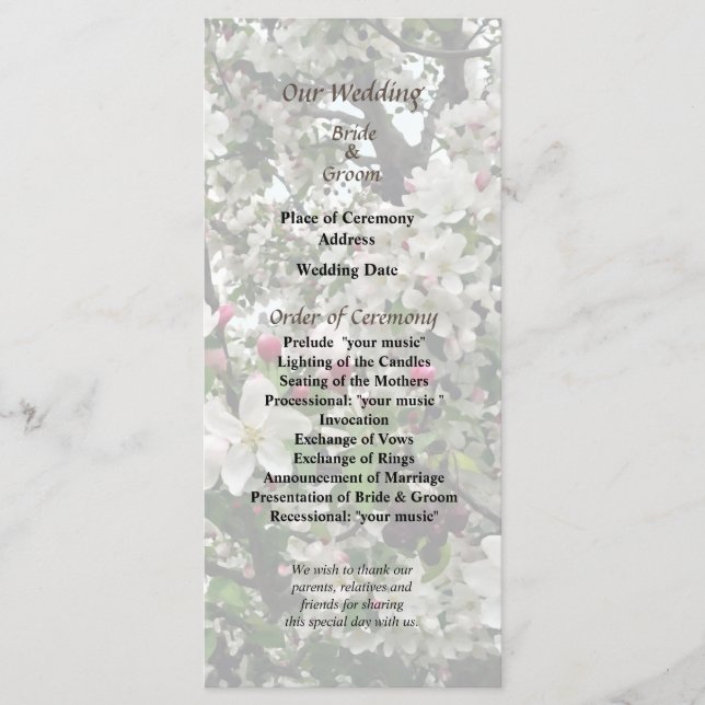 Apple Tree in Bloom Wedding Programm (Vorderseite)
