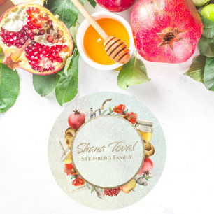 Apple und Honey Shana Tova Rosh Hashanah Runder Aufkleber