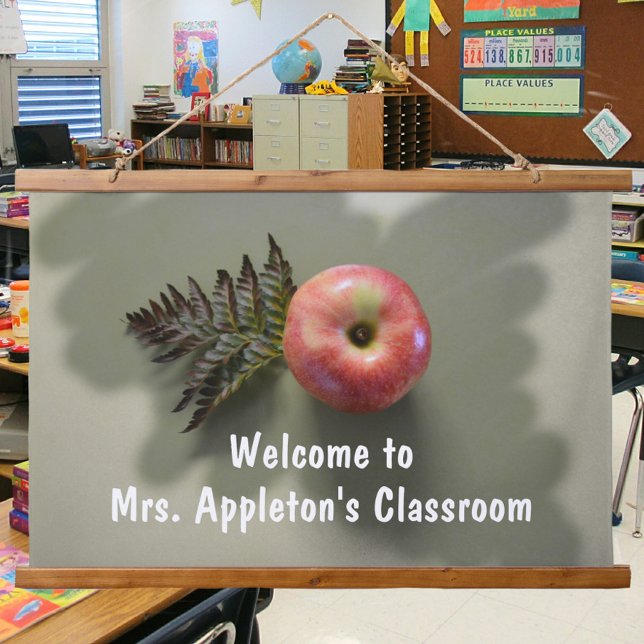Apple Welcome Teacher Unterricht Wandteppich Mit Holzrahmen (Von Creator hochgeladen)