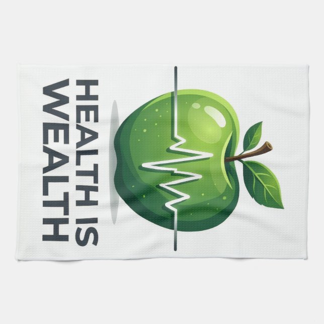 Apple with Heartbeat Pulse and Health is Wealth Geschirrtuch (Horizontal)