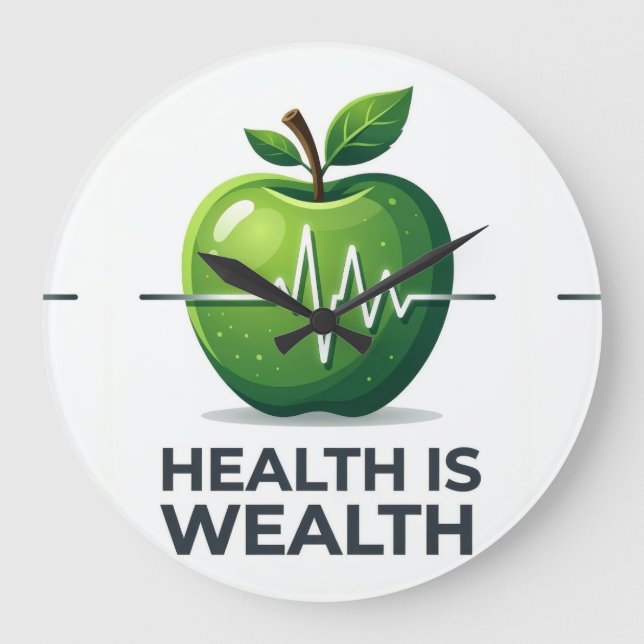 Apple with Heartbeat Pulse and Health is Wealth Große Wanduhr (Vorderseite)