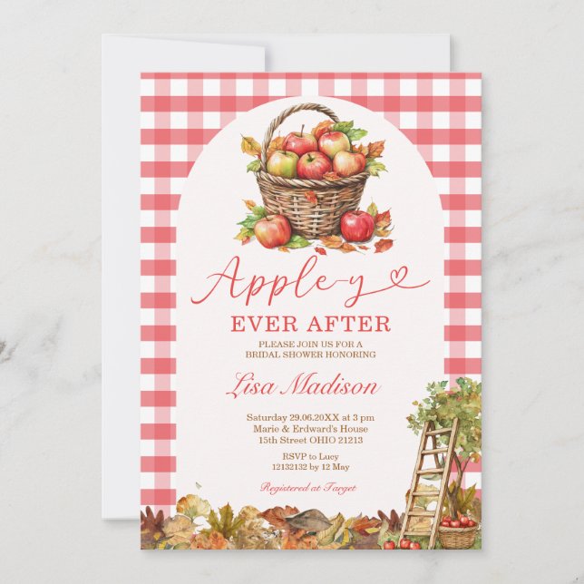 Apple-y Ever After Orchard Red Plaid Bridal Shower Einladung (Vorderseite)