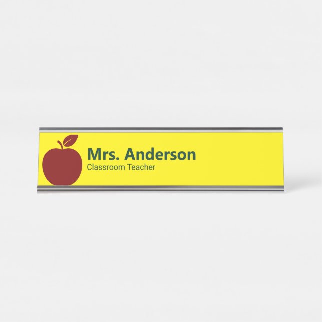 Apple Yellow Teacher's Name and job Title Schreibtischnamensplakette (Vorderseite )
