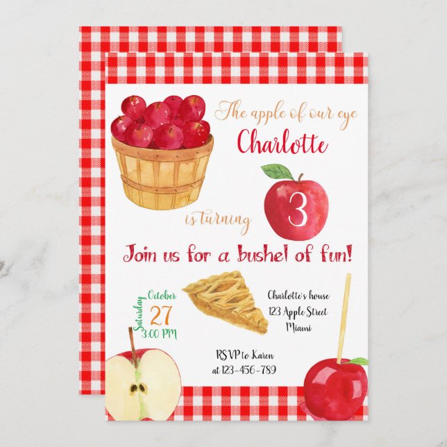 Apples Birthday Invitation, Fall Invitation, Einladung (Vorne/Hinten)
