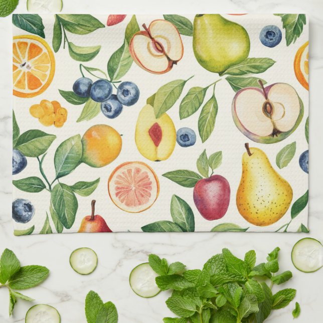 Apples Pears Blueberries Oranges Lemon Lime Fruits Geschirrtuch (Gefaltet)