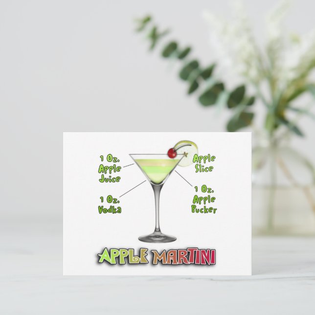 Appletini alias Apple Martini Cocktail Recia Postkarte (Stehend Vorderseite)