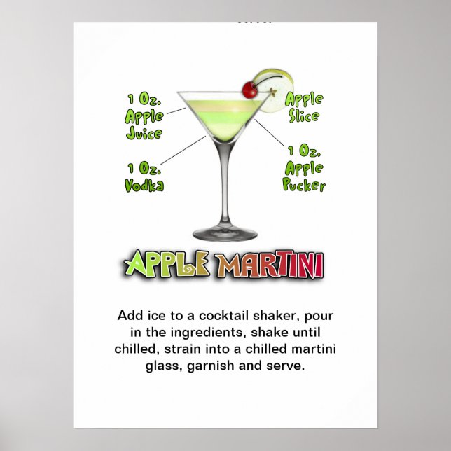Appletini - Apple Martini Cocktail Rezept 18"x24' Poster (Vorne)