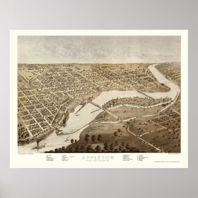Appleton, WI Panorama Karte - 1867 Poster (Vorne)