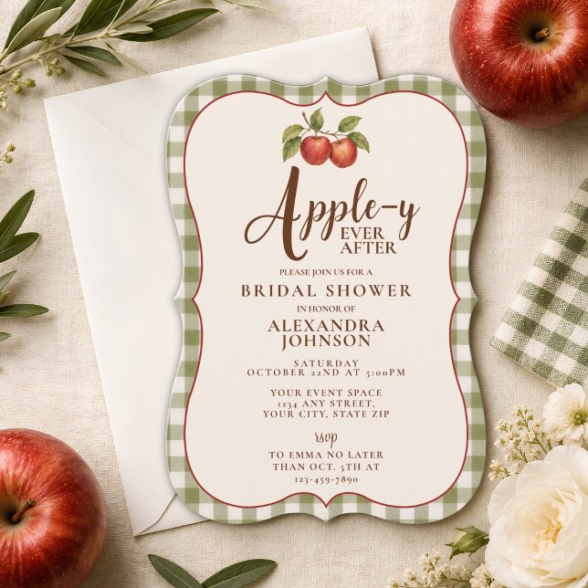 Appley Ever After Herbst Gingham Brautparty Einladung (Von Creator hochgeladen)