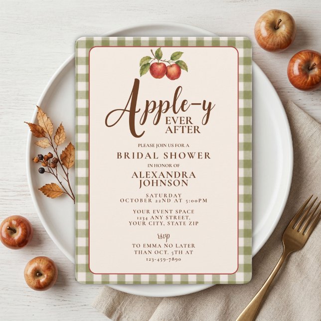 Appley Ever After Herbst Gingham Brautparty Einladung (Von Creator hochgeladen)