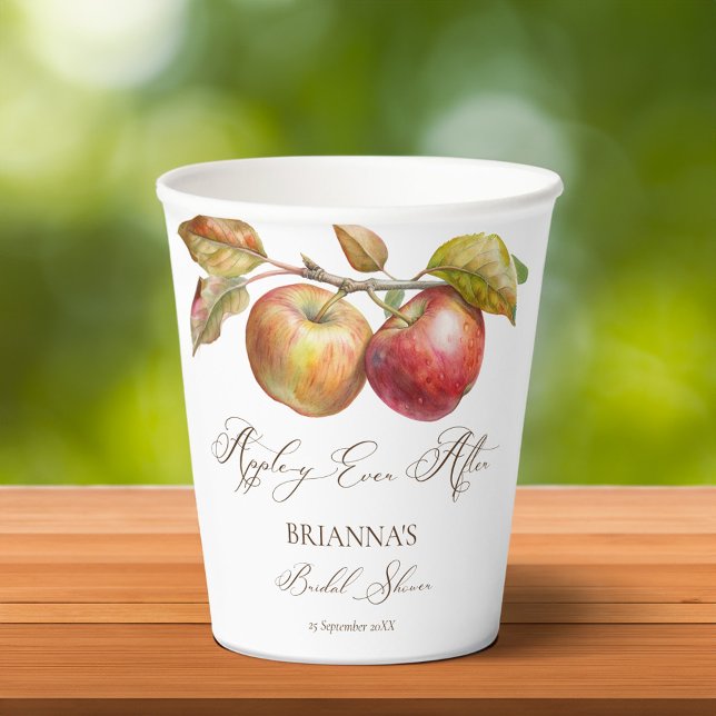 Appley immer nach Apfelfall Brautparty Pappbecher (Appley ever after apple fall bridal shower personalized monogrammed printed paper cups table decor)