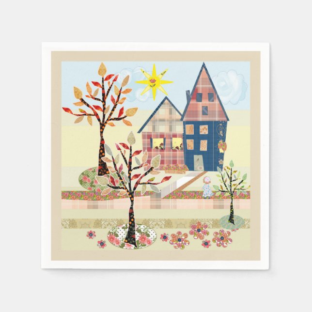 Applikation, Häuser, Dorf Serviette (Vorderseite)
