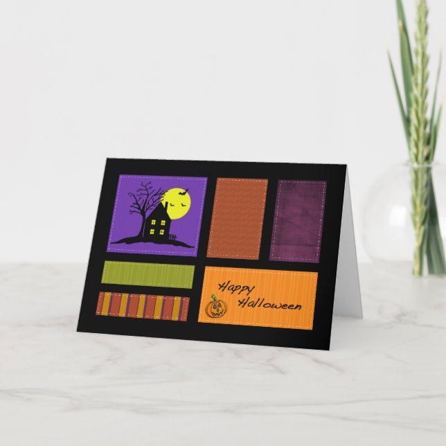 Applique Style Patchwork Halloween-Karte Karte (Vorderseite)