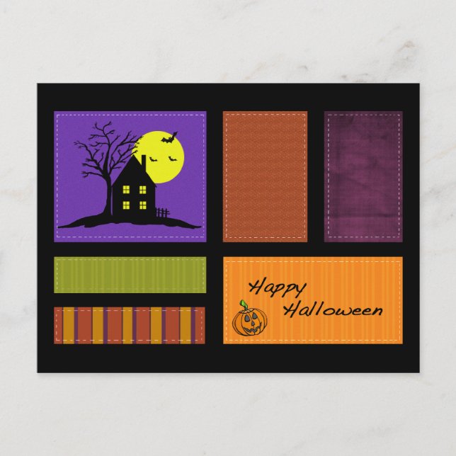 Applique Style Spuk House Halloween Postcard Postkarte (Vorderseite)