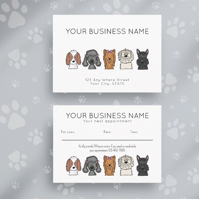 Appointment Card Cute Dog Breeds Simple White Terminkarte (Von Creator hochgeladen)