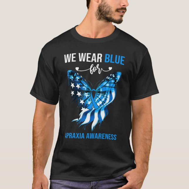 Apraxia Awareness 4th July Blue Butterfly T-Shirt (Vorderseite)