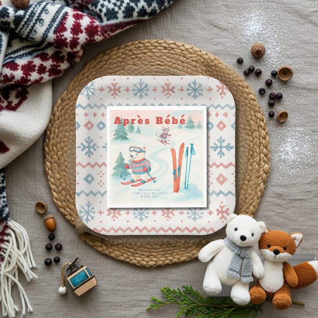 Après Bébé baby ski Polar bear Fox woodland Serviette (Après Bébé baby ski Polar bear Fox woodland Napkins)