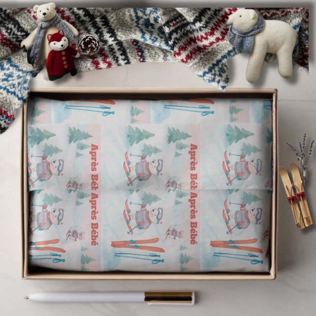 Après Bébé  Eisbär und Polarfuchs Skifahren Seidenpapier (Après Bébé Polar Bear & Arctic Fox Skiing Tissue Paper)