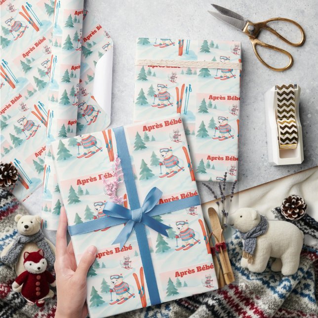 Après Bébé  Polar Bear & Arctic Fox Skiing Geschenkpapier (Après Bébé Polar Bear & Arctic Fox Skiing Wrapping Paper)