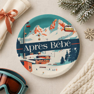 Après Bébé Retro Ski Baby Shower Papier Teller