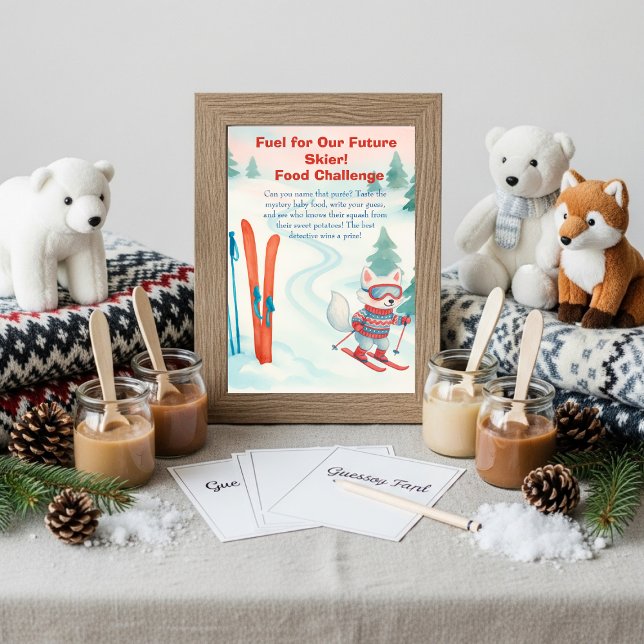 Après Bébé ski  Baby Food Challenge Game Sign  Einladung (Après Bébé ski Baby Food Challenge Game Sign)