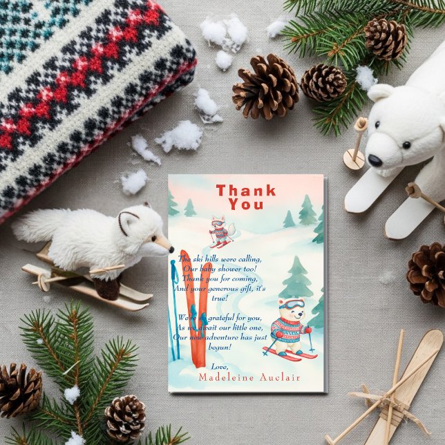 Après Bébé Ski baby Polar bear fox Thank You card Einladung (Après Bébé Ski baby Polar bear fox Thank You card)