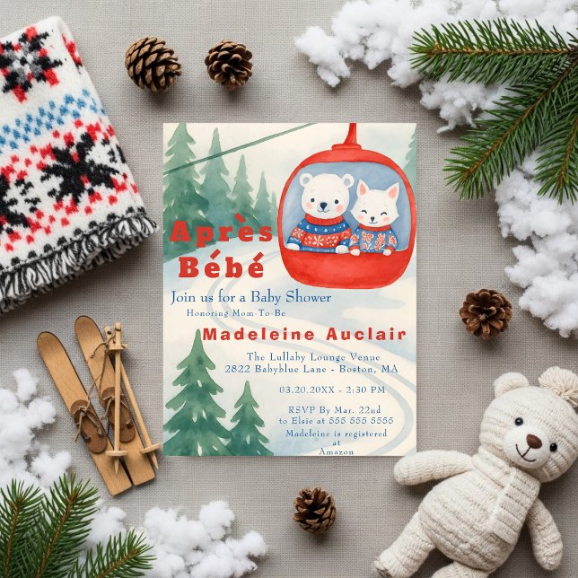 Après Bébé ski woodland animals winter baby shower Einladung (Après Bébé woodland animal baby shower Invitation)
