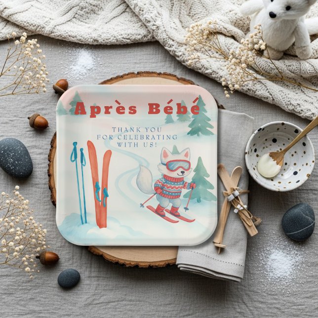 Après Bébé Skifahren Arctic Fox Pappteller (Après Bébé ski Arctic Fox Paper Plates)